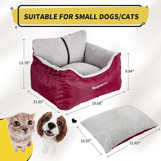 BurgeonNest Dog Car Seat for Small Dogs & Cats Under 25 lbs, Red - Image 2