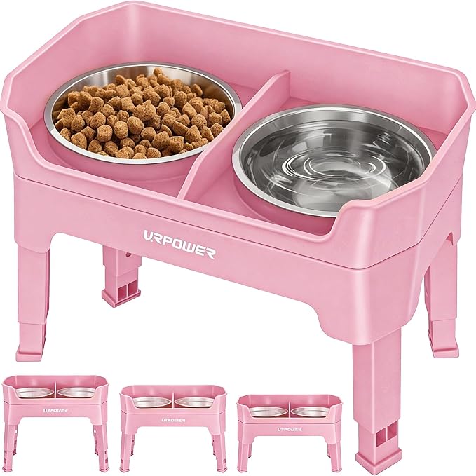 URPOWER Elevated Dog Bowls, 3-in-1 Double Deck Raised Dog Bowl Stand | 4 Height Adjustable Raised Stand with 2 Stainless Steel Food Bowls & Licking Plate for Small, Medium & Large Dogs by URPOWER