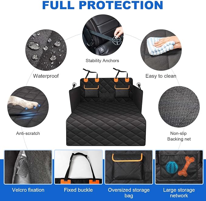 4-in-1 SUV Cargo Liner for Dogs, Non-Slip Water Resistant Pet Trunk Mat with Side Flaps Protector & Back Seat Organizer, Dog Backseat Cover for SUVs Vans（54" W x 88" L） - Image 6