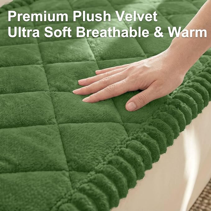 Smiry Non Slip Couch Cover for Dogs, Fuzzy Plush Pet Sofa Protector | Washable Furniture Cover for Large Dogs & Cats, Scratch & Dirt Resistant, For 2 Cushion Couch, Olive Green, 27.6"x59" - Image 5
