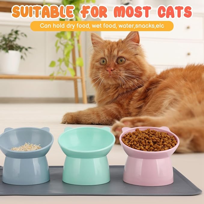 3 Pcs Elevated Cat Bowls 15° Raised Cat Bowl with Silicone Mat | Whisker Friendly Anti Vomiting Cats Dishes Pet Food and Water Bowls for Indoor Cats Kittens - Image 4