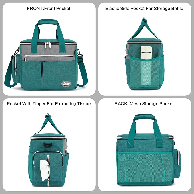 Dog Travel Bag for Pet Kit for Supplies with 2 Food Storage Containers 2 Collapsible Bowls 1 Feeding Mat 1 Dog Treat Pouch 7-Piece Set Perfect Road Trips Camping Weekend (Teal) - Image 4