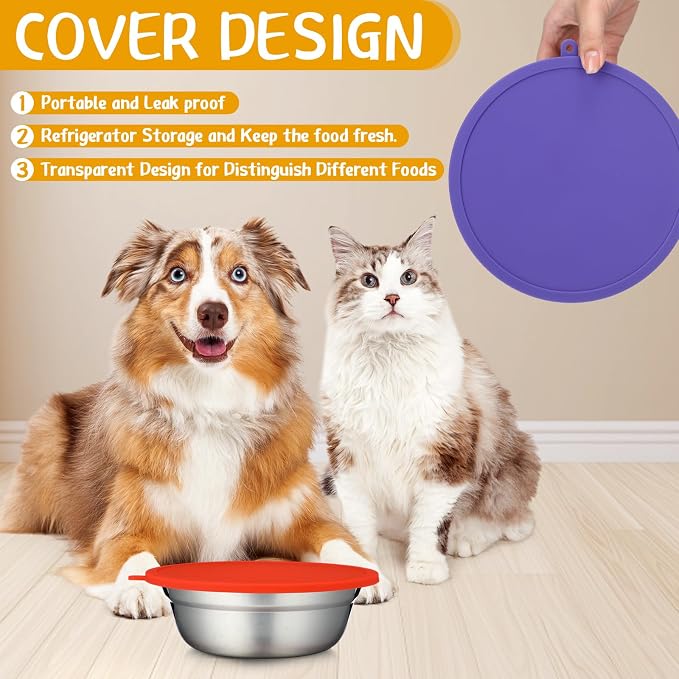 Patelai 4 Pcs Stainless Steel Dog Bowls 7.9" with Silicone Lids Portable Food and Water Dishes for Pets Sealable Containers for Small Medium Dog Cat Indoor (Red,Purple) - Image 5