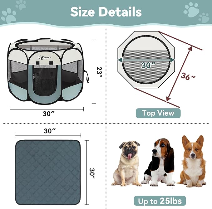 Siedihit Dog Pet Playpen Tent Crate Cage with Washable Pee Pad, Medium Grey | Nursing Rest Zone Recovering Pet Quarantine Room Portable Pop Up Easy to Set up lightweight Carrying Bag Wide applicability - Image 7