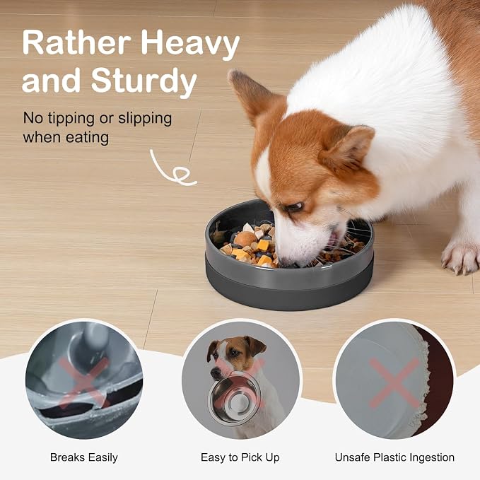 Sted Ceramic Slow Feeder Dog Bowls with Silicone Base | Slow Feeding Dog Bowl Small Medium Breed, Dog Food Bowls for Fast Eaters, Slow Down Eating, Puzzle Dog Food Bowl, Maze Grey - Image 2