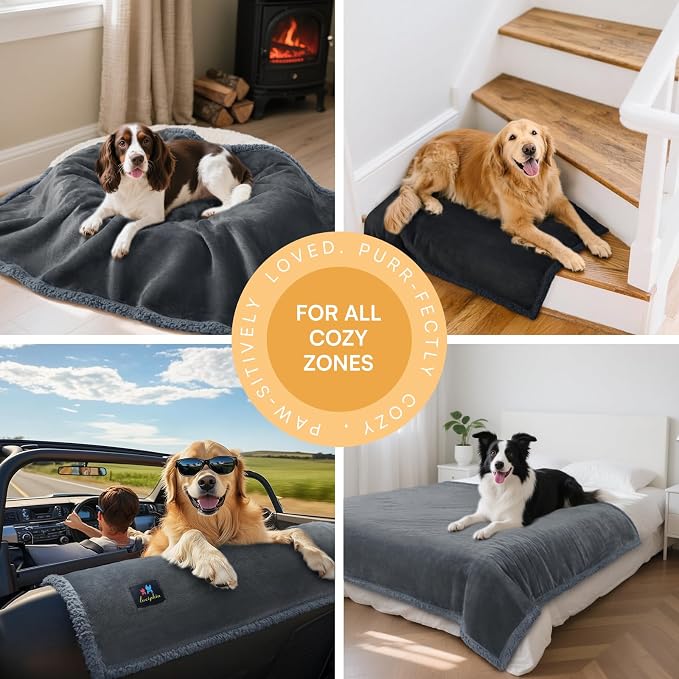 Luciphia Waterproof Bed Blanket Washable, Soft Sherpa Fleece Puppy Reversible Throw Blankets for Medium Large Dog Cat, Furniture Cover Protector Couch Bed from Liquid Pee and Pet Fur, Grey,65" x 57" - Image 4
