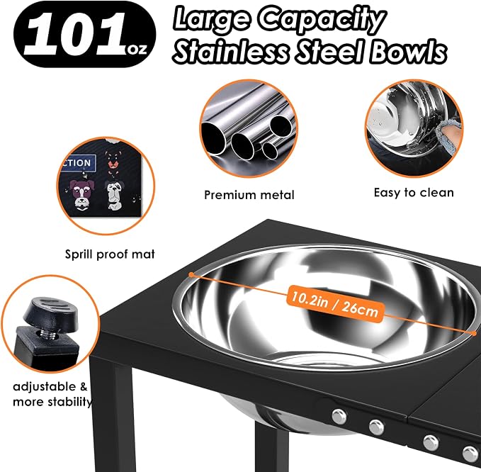 Metal Elevated Dog Bowls for Large Extral Large Breed Raised Dog Bowl Stand with Sprill Proof Mat and 3000ML Pet Bowls, 17" Tall Food & Water Feeder for Extra Large Breed - Image 3