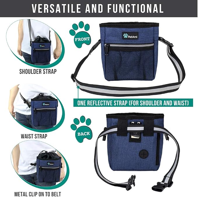 PetAmi Dog Treat Pouch, Pet Treat Pouch for Training, Dog Walking Bag Holder for Kibbles, Pet Food Toy, Dog Trainer Essentials Supplies, Poop Bag Dispenser, 3 Ways to Wear (Heather Navy) - Image 4