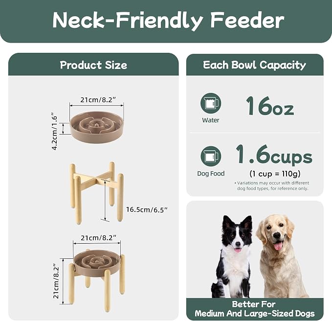 Havniva Elevated Slow Feeder Dog Bowls, Ceramic Dog Bowl Slow Feeder | 1.6 Cups Raised Slow Feeding Bowl for Medium Breed, Puzzle Dog Food Bowl with Wooden Stand, Non-Slip, Anti-Choking - Image 2