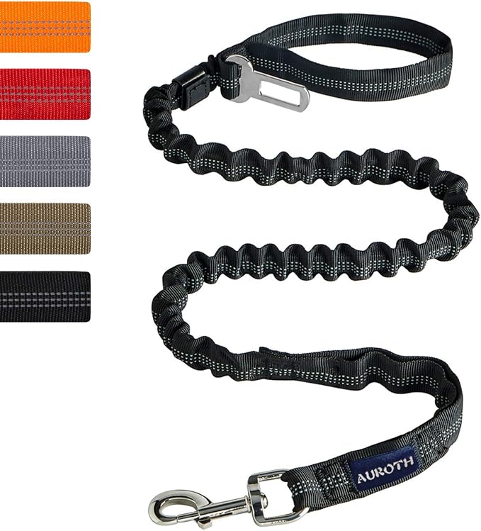 AUROTH Heavy Duty Bungee Dog Leash for Shock Absorption - 6FT Black Training Leash with 2 Padded Handles for Medium Large Breed Dogs by AurothPets