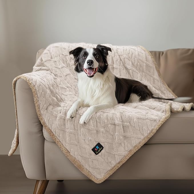 Luciphia Waterproof Dog Blanket, Reversible Sherpa Fleece for Couch Cover | Reversible waterproof pet blanket with soft Sherpa fleece machine washable protect couch bed car, Beige-thicken 65" x 57" - Image 9