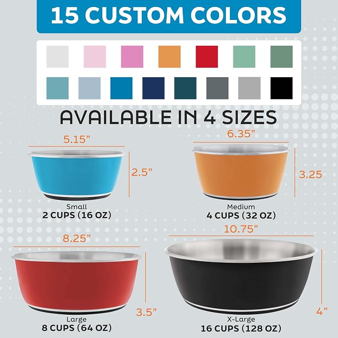 Master Pet Supply Stainless Steel Dog Bowls Set of 2 - True Blue - 16 Oz | Non-Slip Rubber Base, Basic Dog Food Bowl Water & Food Bowls for Small, Medium, Large Dogs & Cats Metal Dish - Image 5