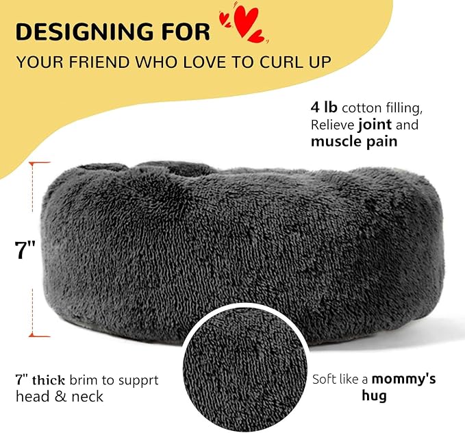 HACHIKITTY Calming Donut Cuddler Dog Bed, Indoor Puppy Beds for Large Dogs, XLarge 36'' - Image 2