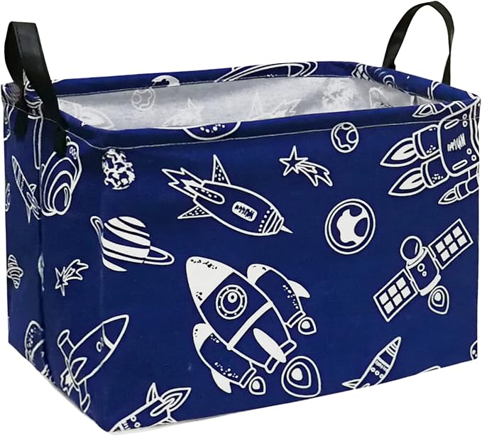 Storage Basket Home Shelf Basket Kids Organizer Box Clothes Laundry Hamper Nursery Bin Gift Laundry Basket with Handles for Home (Spacecraft) by Unknown