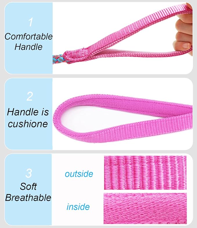 Reflective Dog Leash 2/3/4/6/10ft Braided 1/2" Strong Nylon Rope | 6FT Pink Dog Leash for Large Medium Small Dogs Walking Training Leads - Image 3