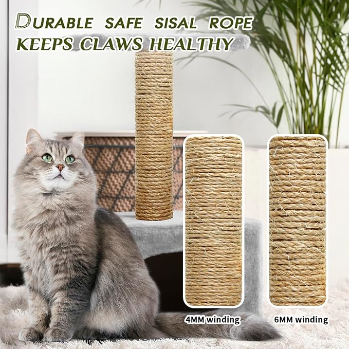 Natural Sisal Rope 1/4 Inch by 49-Feet for Cat Scratching Post Tree Tower Replacement Repair and Replace, DIY Hemp Twine Rope for Kittens Shelves Furniture Window Bed Perch Climbing, 6mm by 15m - Image 6