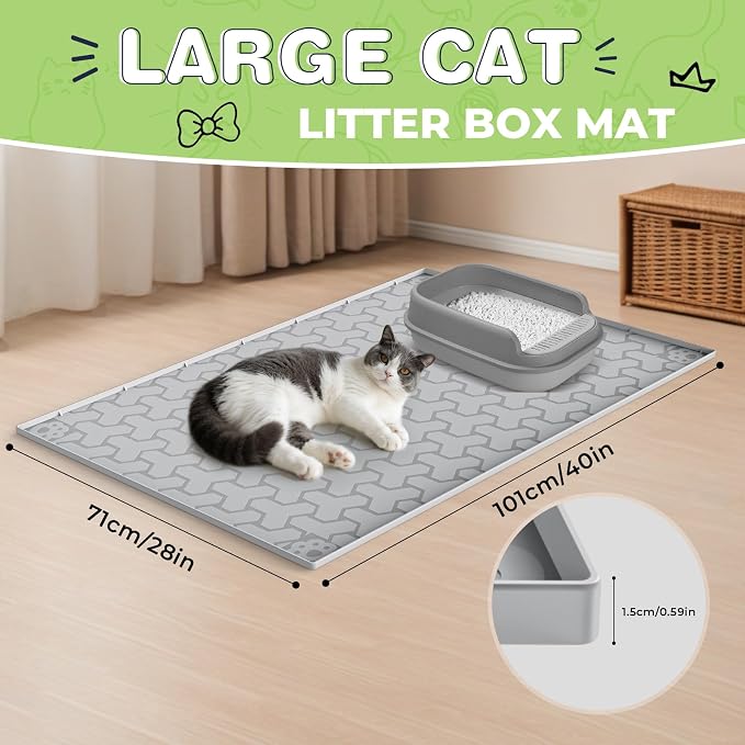 Silicone Cat Litter Mat for Litter Box - 34" X 22"/24" X 15" Waterproof Urine - Proof Mat, Non - Slip Trapping Pad to Keep Floor Clean, Easy to Clean Cat Floor Mat（Gray) - Image 6