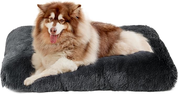 EHEYCIGA Fluffy Dog Crate Bed, Plush XX Large Dog Pillow, Dark Grey | Xlarge Calming Anti Anxiety Plush Faux Fur Mat for Large size dogs, Washable Soft Warm Dog Pad with Non-Slip Bottom by EHEYCIGA