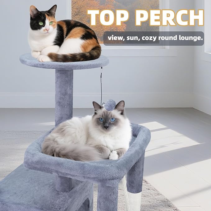 TWDEPART 37.5" All-in-One Cat Tree Tower with Scratching Board & Posts Cozy Sleeping Perch Hammock and Toy Balls,Grey - Image 4