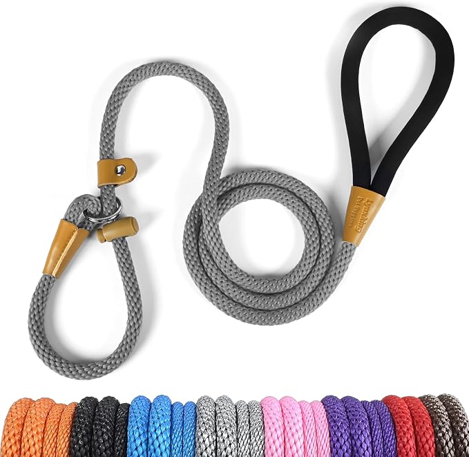 Dog Leash Slip Lead Braided Rope Pet Training Loop Leashes 5ft 6ft 8ft | Lynxking Strong Heavy Duty 1/2" 3/8", Durable Padded Handle No Pull Basic Training Nylon Lead,Small Medium Large Dogs Puppy by Lynxking