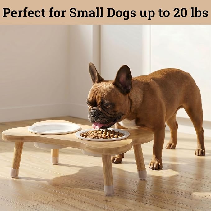 Elevated Dog Bowls for Small Dogs, Set of 2 Ceramic Dog Bowls with Stand | Screw-in Bamboo Legs, Pre-Drilled Holes, Anti-Slip Bamboo Stand, Easy to Assemble, Set of 2 Dog Bowls for Dogs up to 20 lbs - Image 5