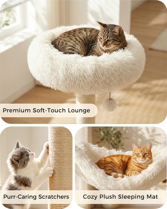 61" Wood Cat Tree Tower, Modern Cat Furniture for Indoor Cats | Engineered Wood & Plush | 61"Modern Cat Tower | 20 lbs Per Platform | Anti-Tip Base | Sisal Posts | Washable Cushions - Image 3