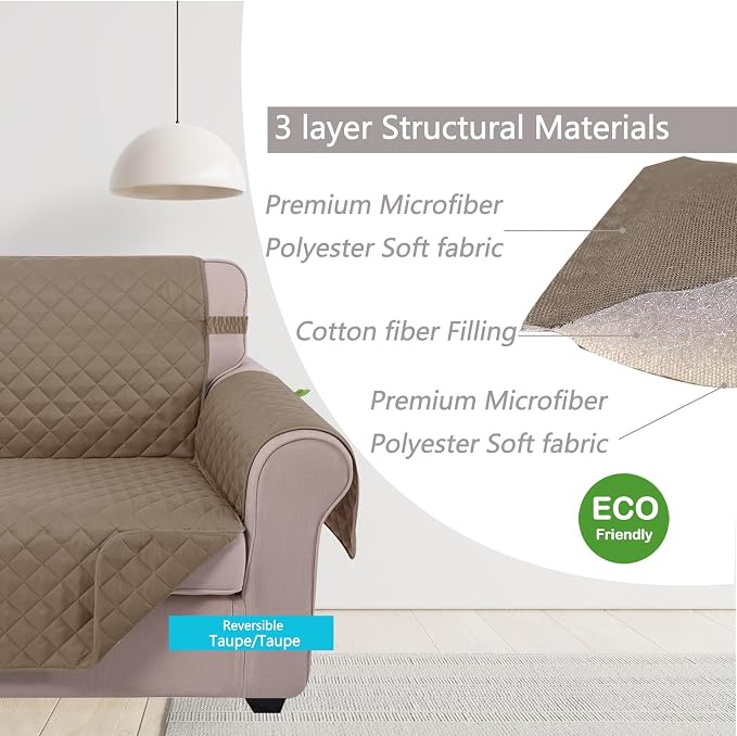 U-NICE HOME Large Sofa Cover Reversible Couch Cover for Dogs, Taupe | 78''Oversized, Washable, Pet Friendly, Elastic Straps, Water Repellent, Furniture Protector Mat for 3 Cushion Couch - Image 5