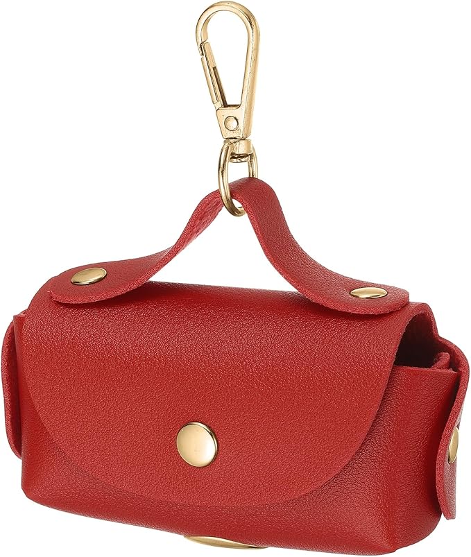 Dog Poop Bag Holder, Leather Pet Waste Bag Dispenser for Leashes Portable Reusable Easy Cleanup Pouch(1Pcs, Red), Intended for Outdoor/Travel/Walking with Dog by Unknown