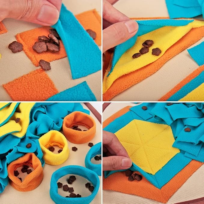 AWOOF Pet Snuffle Mat for Dogs, Interactive Feed Game for Boredom, Encourages Natural Foraging Skills for Cats Dogs Bowl Travel Use, Dog Treat Dispenser Indoor Outdoor Stress Relief (Khaki) - Image 5