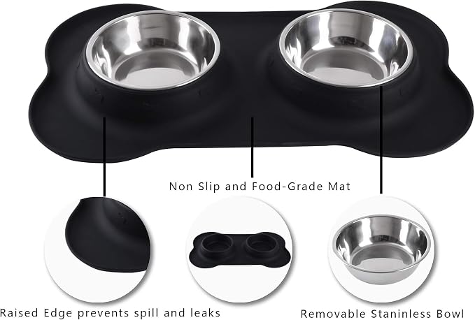 Hubulk Pet Dog Bowls 2 Stainless Steel Dog Bowl with No Spill Non-Skid Silicone Mat + Pet Food Scoop Water and Food Feeder Bowls for Feeding Small Medium Large Dogs Cats Puppies (Extra Large, Black) - Image 3