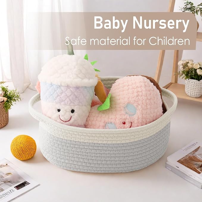 JMvicyroam Small Woven Basket, Empty Gift Basket, White&Grey/3 Pack | Small Gift Basket, Cotton Rope, 12 x 8 x 68 in, Handles, Includes Ribbon and Bag, Birthday Gift Basket - Image 5