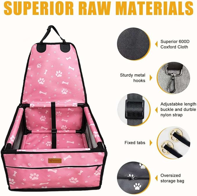Pet Dog Booster Seat, Upgrading the Framed wall to Prevent Collapse，Breathable and Foldable Pet Car Basket，Removable andWashable pet car seat (Frame Pink) - Image 4