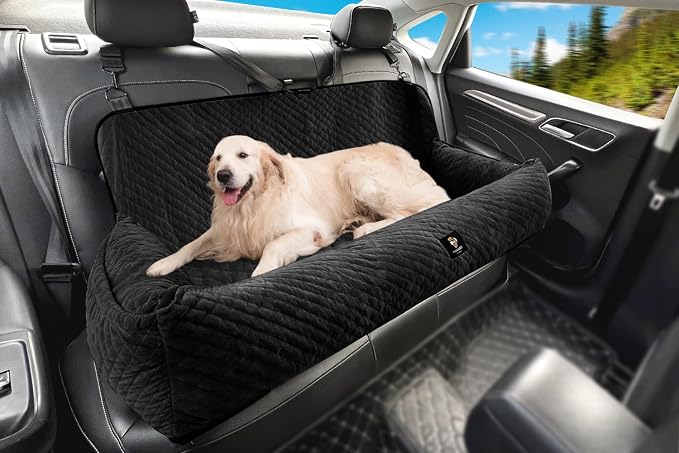 Dog Car Seat for Medium/Large Dogs Under 100 Lbs,Multi-Functional Dog Car Bed Washable Pet Travel Safety with Thick Cushion, Soft & Removable,for All Cars Back Seat (Black) by MagicFox