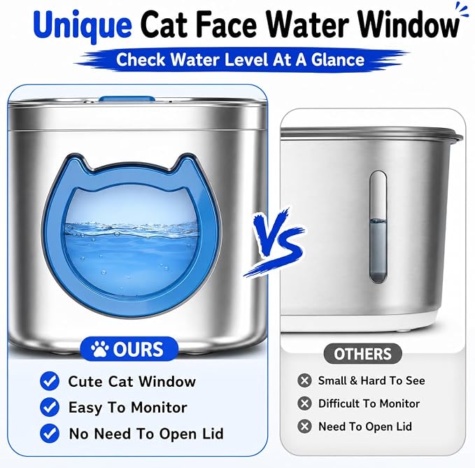 Homtyler Luxury Automatic Cat Water Fountain for Pets, 2.2L/74oz Stainless Steel Dog Water Dispenser with Filter, BPA Free & Silent, Featuring LED Light, Easy Clean & Cat View Window - Image 3