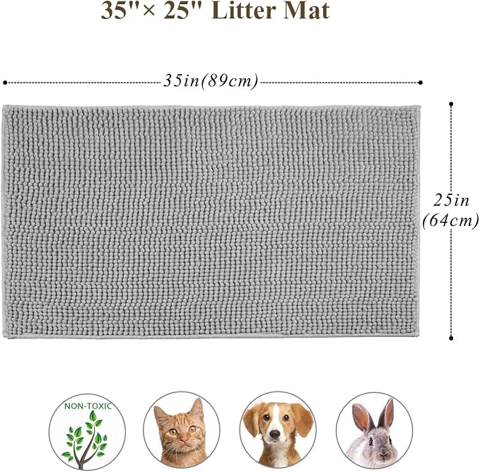 VIVAGLORY Cat Litter Mat Softgrip Litter Trapping Mat, 35"× 25", Grey | Litterbox Rug Box Catcher for Indoor & Floor, Easy Clean Washable Less-Mess Waterproof for Cat - Image 5