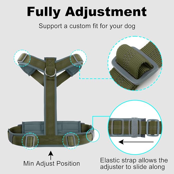 Plutus Pet No Pull Dog Harness, Adjustable Nylon Harness with Soft Padding | Reflective with Front Clip, Heavy Duty for Training and Walking, for Small Medium Large Dogs, Ranger Green, L - Image 8
