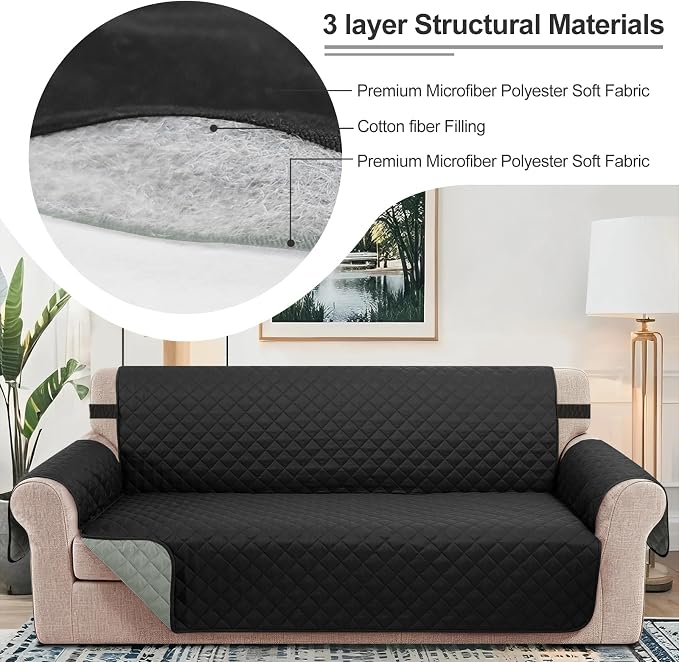 Reversible Recliner Chair Covers, 23" Chair, Black/Grey | Chair Covers for Living Room with Elastic Straps, Water Repellent, Chair Protectors Covers for Dogs - Image 5