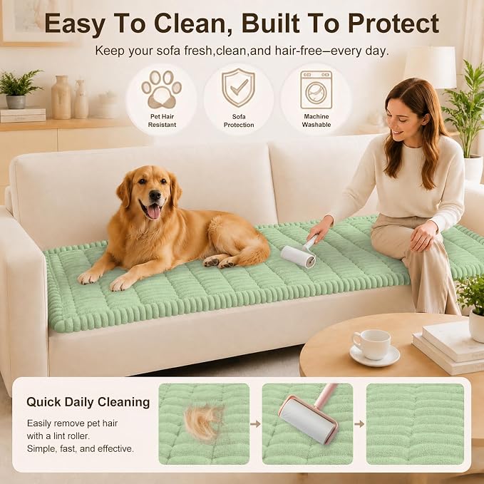 decorUhome Couch Cover for Dogs, Non Slip Fuzzy Thick Pet Sofa Protector | Pet Friendly, Couch Covers for Sofa, Machine Washable, Fits Armrests, Single Seats & Backrest Cushions, Green, 27.6" x 27.6" - Image 4