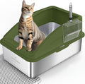 AIPERRO Stainless Steel Litter Box | XL Enclosed Metal Cat Litter Boxes | High Sided with Lid for Big Cats | Anti-Urine Leakage | Non-Stick Bottom & Includes Litter Mat & Metal Scoop (Olive Green) by AIPERRO