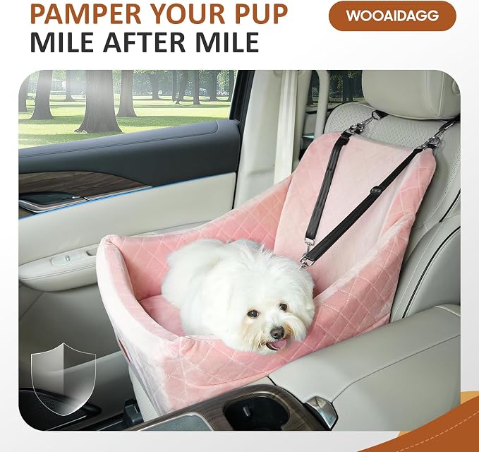 WOOAIDAGG Dog Car Seat for Medium Dogs, Pet Travel Bed with Seat Belt Channel, Fully Detachable and Washable, 3 Straps Easy to Install (Pink) - Image 4