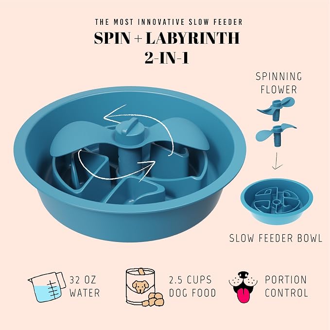 AVERYDAY Slow Feeder Dog Bowls for Large Breed, 2.5 Cups Deep Food Puzzle Bowl with Spinning Slow Feeder Insert, Non-Slip Bottom, Fits for Raised Stand, Hard Maze Design for Medium and Large Dogs - Image 2