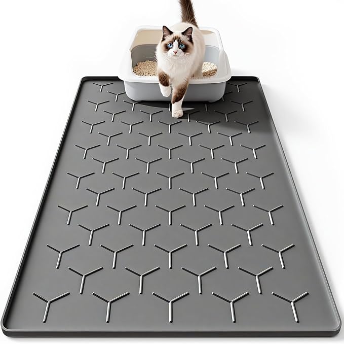 Bulkniu Silicone Cat Litter Mat, 22"x34", Raised Edge Waterproof, Dark Grey | Litter Trapping & Recycling, Easy to Clean, Non-Slip, Durable Safe & Odorless, Paw Friendly by Bulkniu