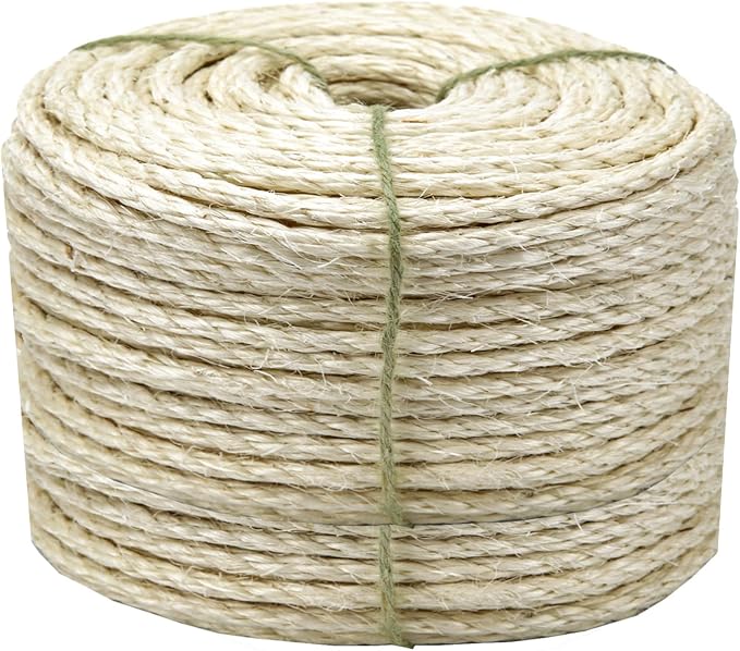 Cat Sisal Rope 164-Feet 4mm for Scratcher Repair and Replace Scratching Post, DIY Hemp Twine Rope for Cat Tree Tower Carpet Mat Kicker House, Pet Toy, and Crafts Gardening Home Decorating by Juomid