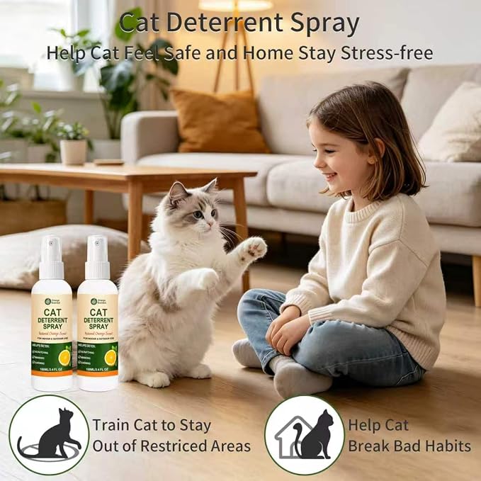 Cat Deterrent Spray for Furniture, Natural Cat Training Spray for Cats to Stop Scratching, Urine Marking & Chewing, Pet Safe for Indoor & Outdoor Use, Orange Scent, 2 Pack (3.4 Fl Oz Each) - Image 4