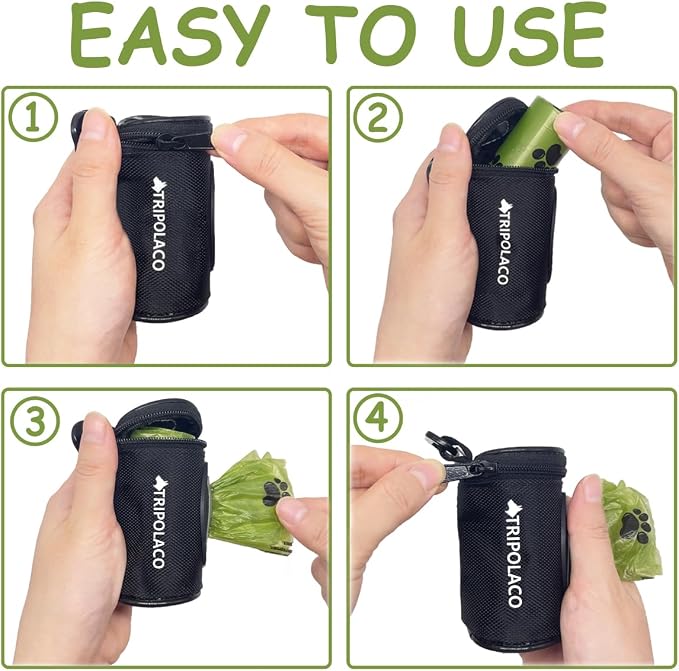 Dog Poop Bag Holder for Leash, Easy Release Doggie Poop Bag Dispenser, Fits Most Standard Poo Bags, Soft Fabric Dog Waste Bag Holder with Carabiner Clip, Compatible with All Leashes, Black - Image 6
