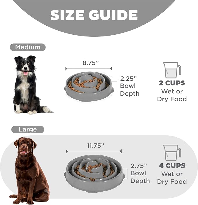 Outward Hound Fun Feeder Slo Bowl Dog Slow Feeder, Drop, Gray, 11.8" | Slows Fast Eaters, Can Aid Digestion, Holds 4 Cups Dry or Wet Food, Non-Slip Base, Easy Clean, No BPA, Medium to Large Dogs - Image 5