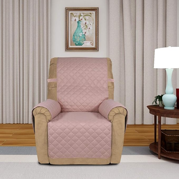 PureFit Reversible Recliner Chair Covers Couch Covers for Dogs, 19 in | Pink/Beige, Water Resistant Couch Protector, Washable Pet Couch Cover with Non Slip and Elastic Straps For Kids - Image 2