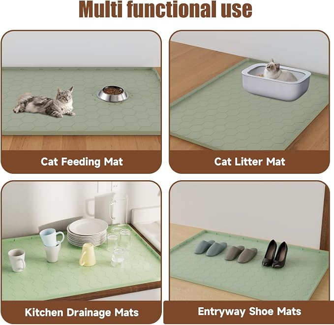 Cat Mat for Litter Box, 40" X 28" Large Silicone Cat Litter Trapping Mat | Waterproof Cat Litter Mat, Soft on Kitty Paws, Urine-Proof, Non-Slip Kitty Scratch Pad for Floor(Green) - Image 7