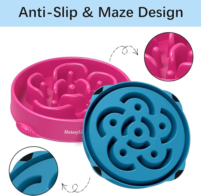 MateeyLife 2-Pack Slow Feeder Dog Bowls, 4 Cups, Dog Puzzle Feeder Bowl | Food-contact safe, dishwasher safe, non-slip base, maze design, for fast eaters, for dogs and cats, daily mealtimes - Image 4