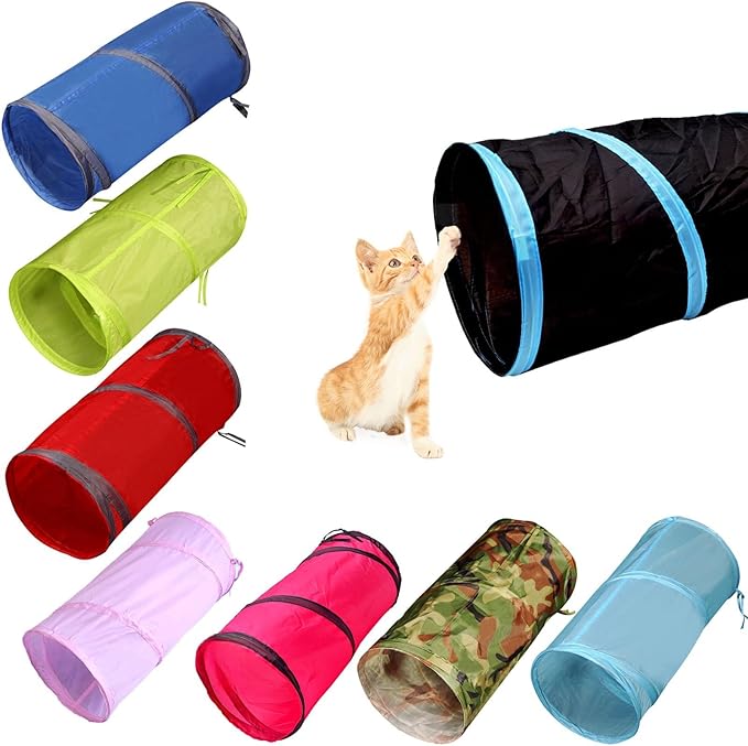 iCAGY Cat Tunnel for Indoor Small Cats Kittens Rabbits, Foldable Tube Toys | Interactive Pet Crinkle Pop Up Tunnel Play Toys, Relieve Cat Boredom, Light Pink 20" - Image 7